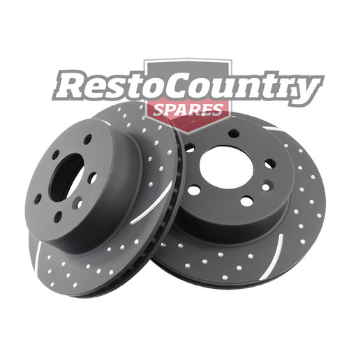 Ford Rear Disc Brake Rotor PAIR Slotted + Dimpled XE XF ZK ZL FD FE Sedan Wagon