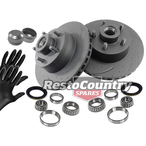 Ford Front SLOT+DIMPLED Disc Brake Rotor + Wheel Bearing +Hub kit ZG ZH ZJ ZK ZL